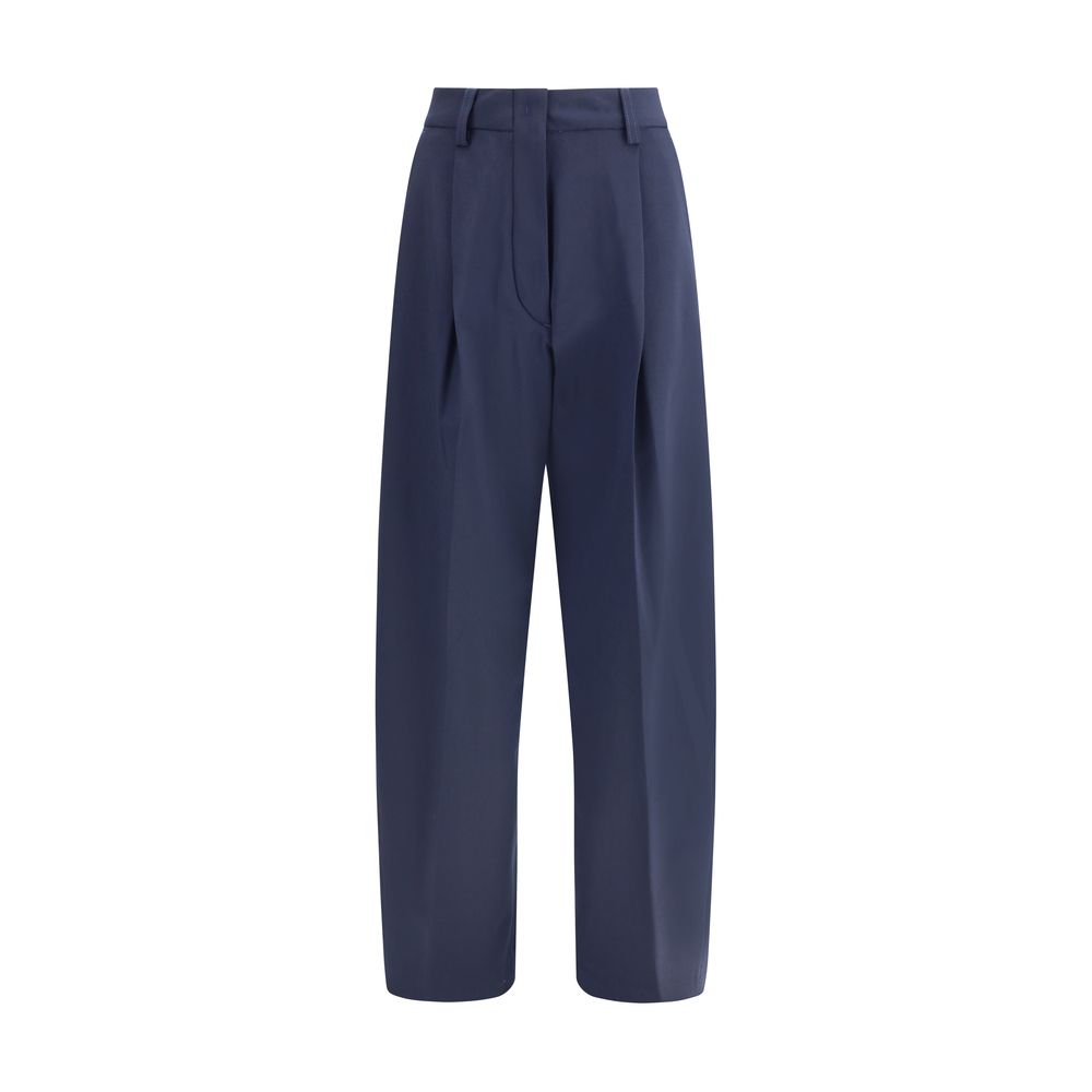 Blue Polyester Casual Pants