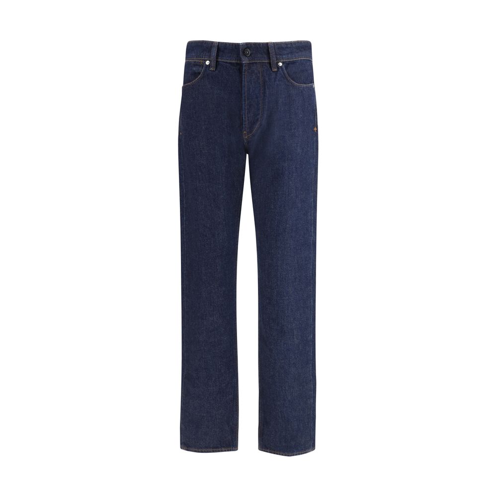 Blue Cotton Straight-Leg Jeans