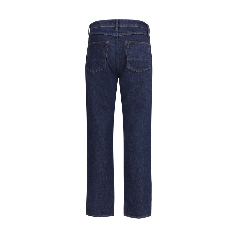 Blue Cotton Straight-Leg Jeans