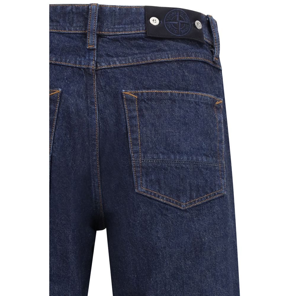 Blue Cotton Straight-Leg Jeans