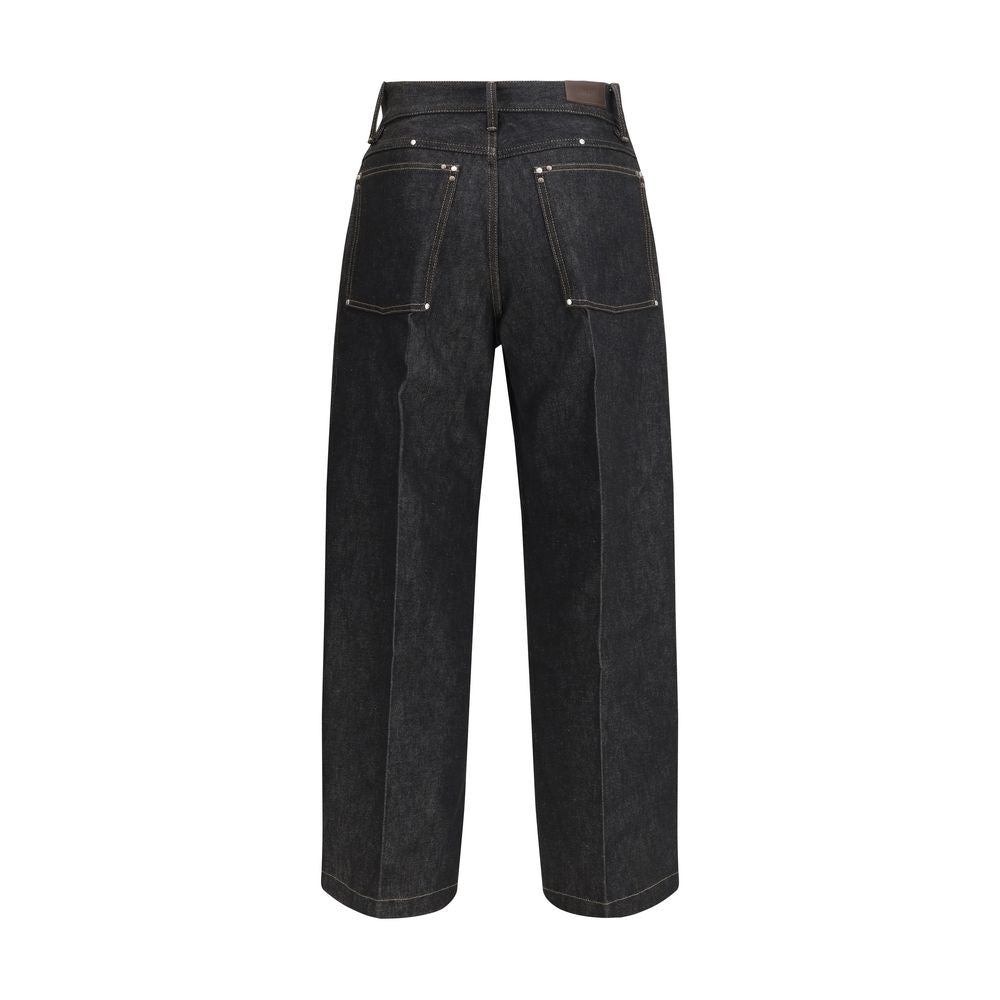 Blue Cotton Straight-Leg Jeans
