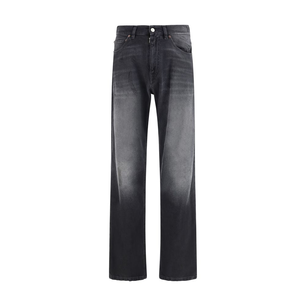 Black Cotton Straight-Leg Jeans