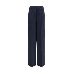 Blue Silk Casual Pants