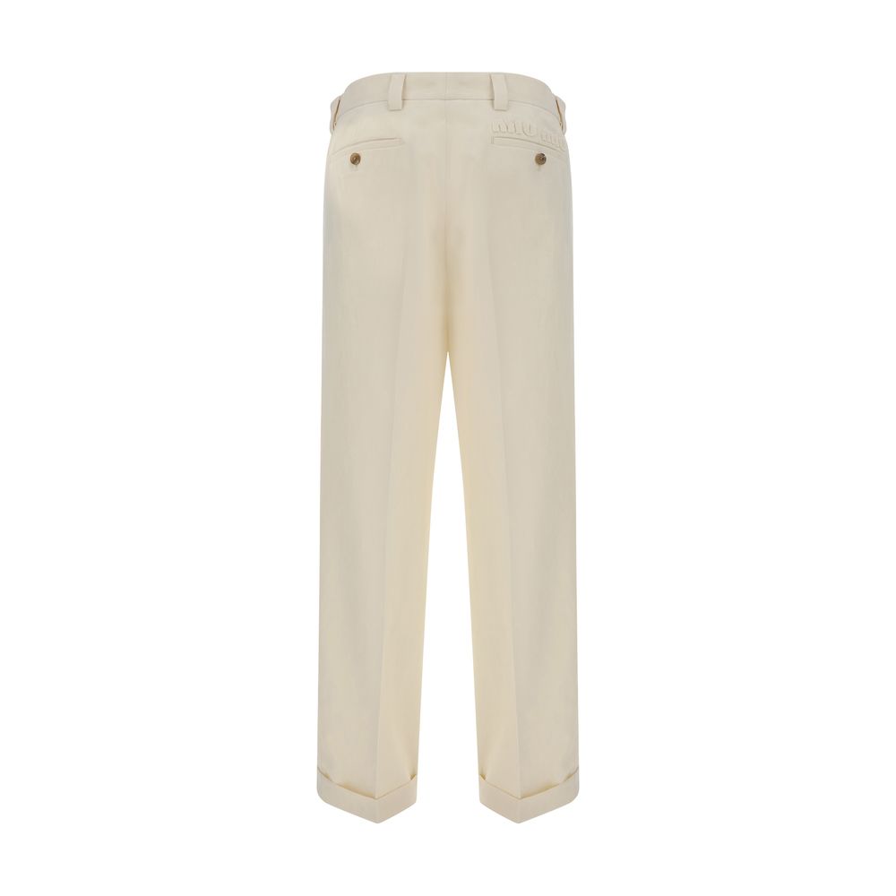 Beige Cotton Casual Pants