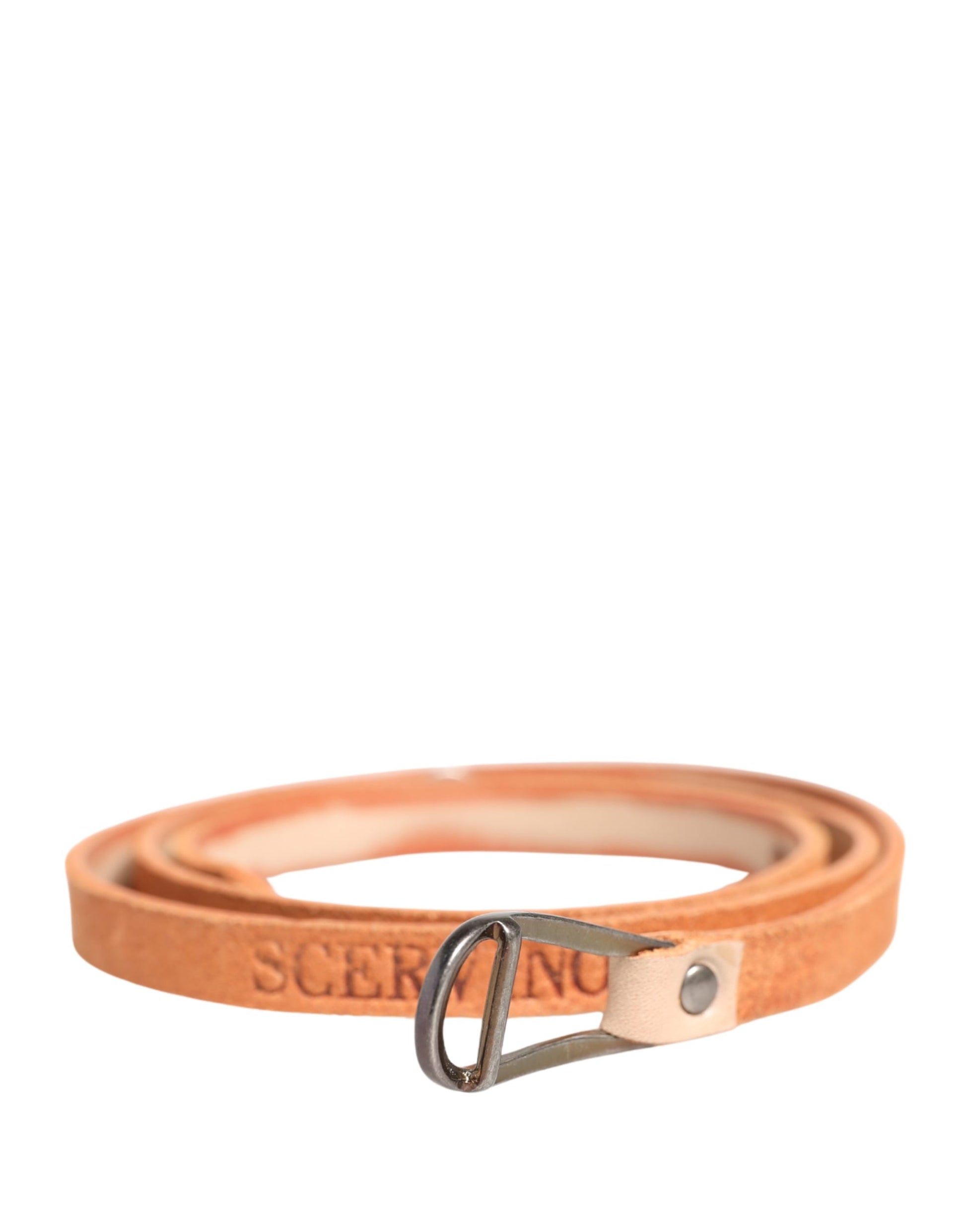 Women Orange Silver Metal Buckle Skinny Belt