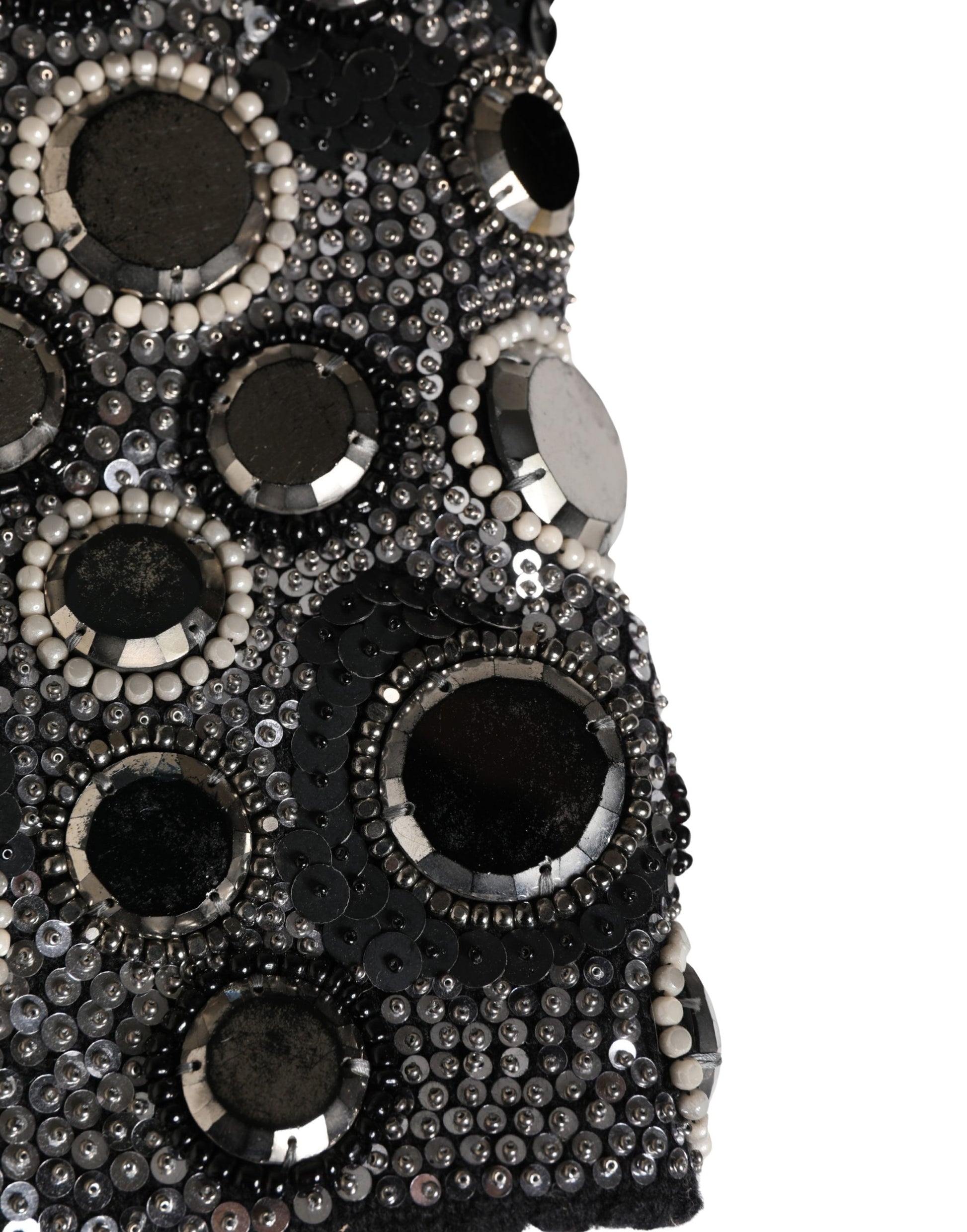 Black Wool Crystal Embellished Balaclava Hat