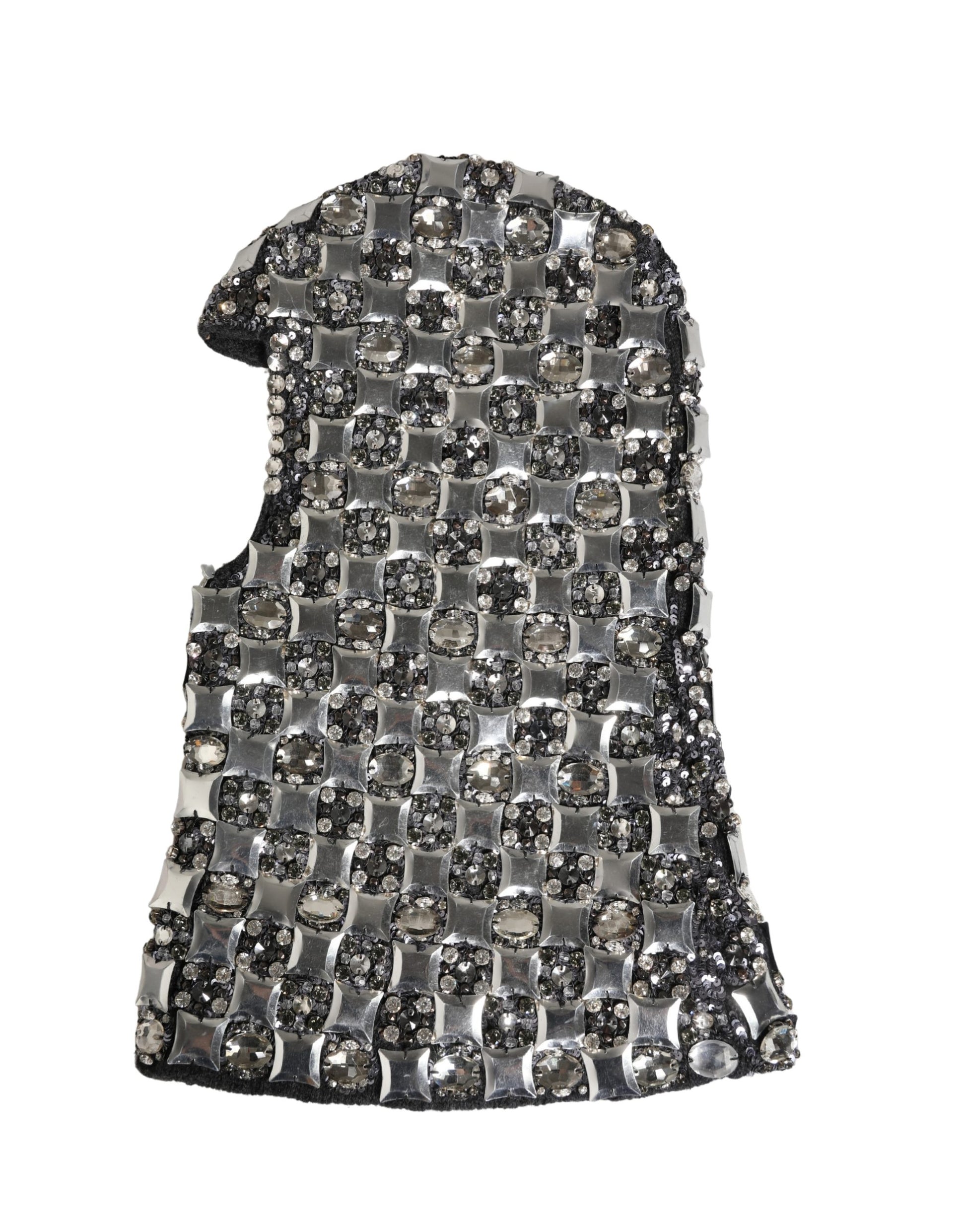Black Wool Crystal Embellished Balaclava Hat