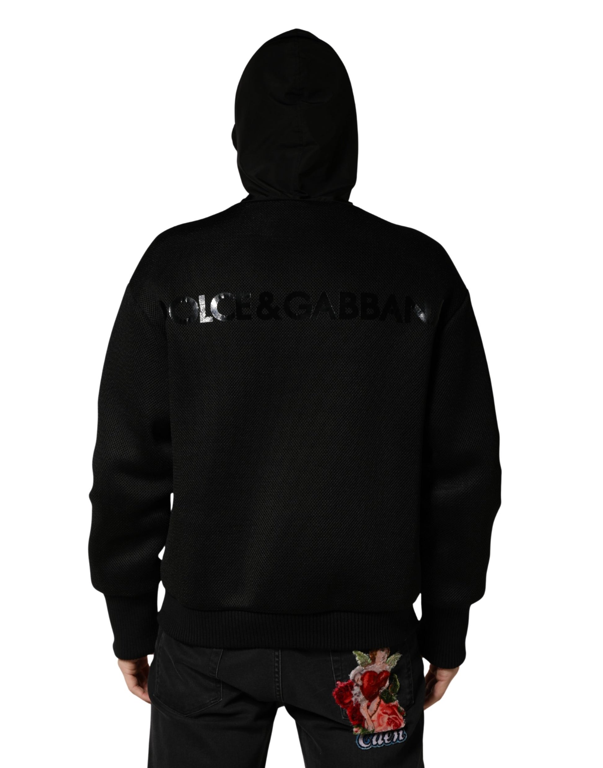 Men Black Hooded Full Zip Bomber Jacket
