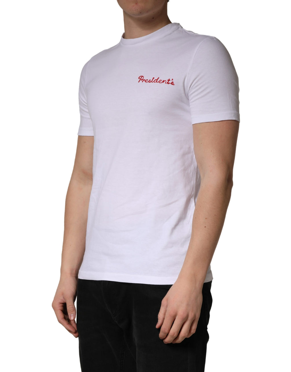 White Logo Embroidery Cotton Men Crew Neck T-shirt