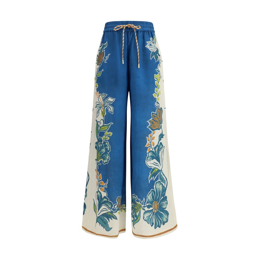Blue Linen Casual Pants
