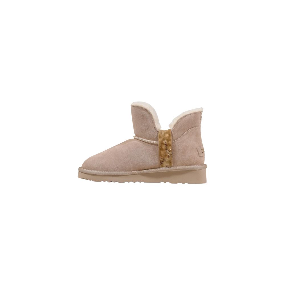 Beige Leather Ankle Boots