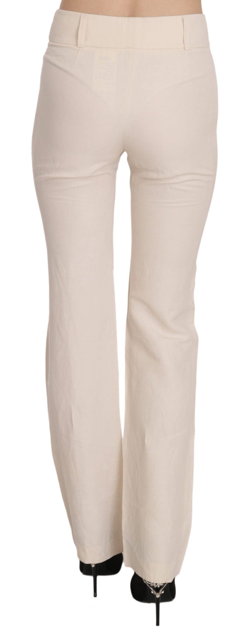 White High Waist Silk Blend Flared Dress Trousers Pants