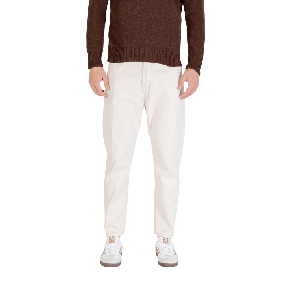 Cream Cotton Relaxed Fit Jeans