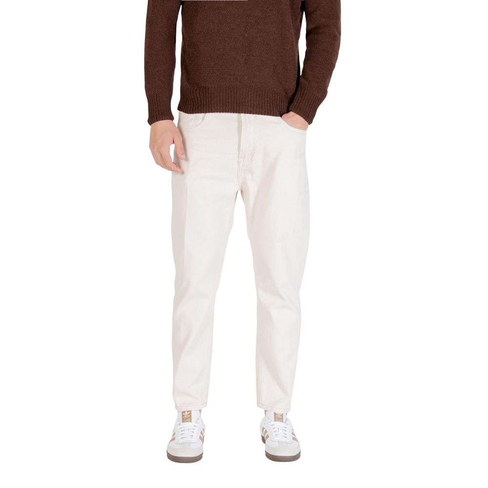 Cream Cotton Relaxed Fit Jeans