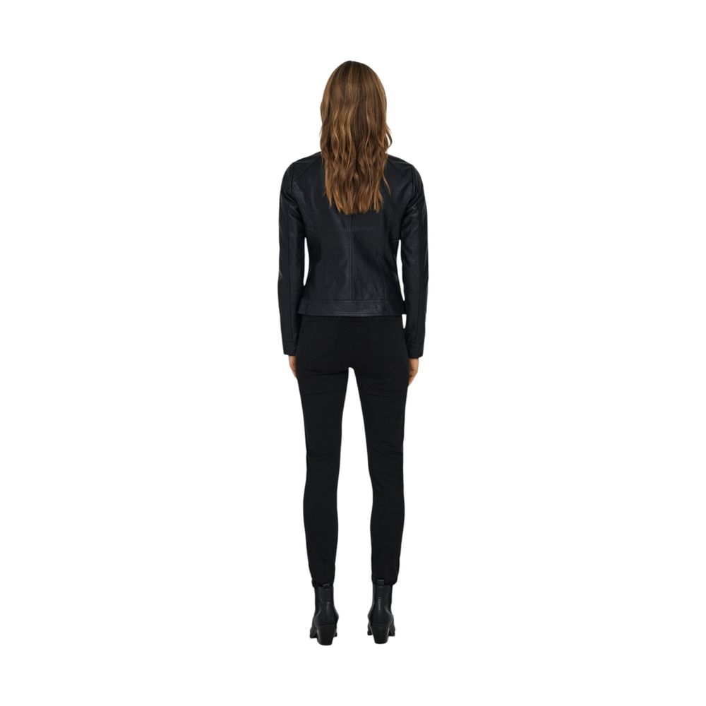 Black Polyester Biker Jacket