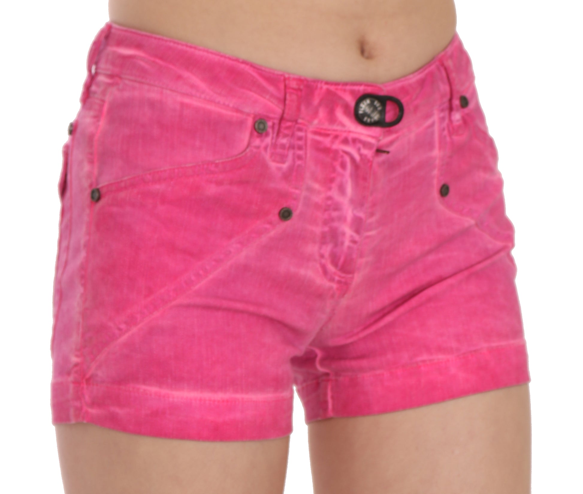 Pink Mid Waist Cotton Denim Mini Shorts
