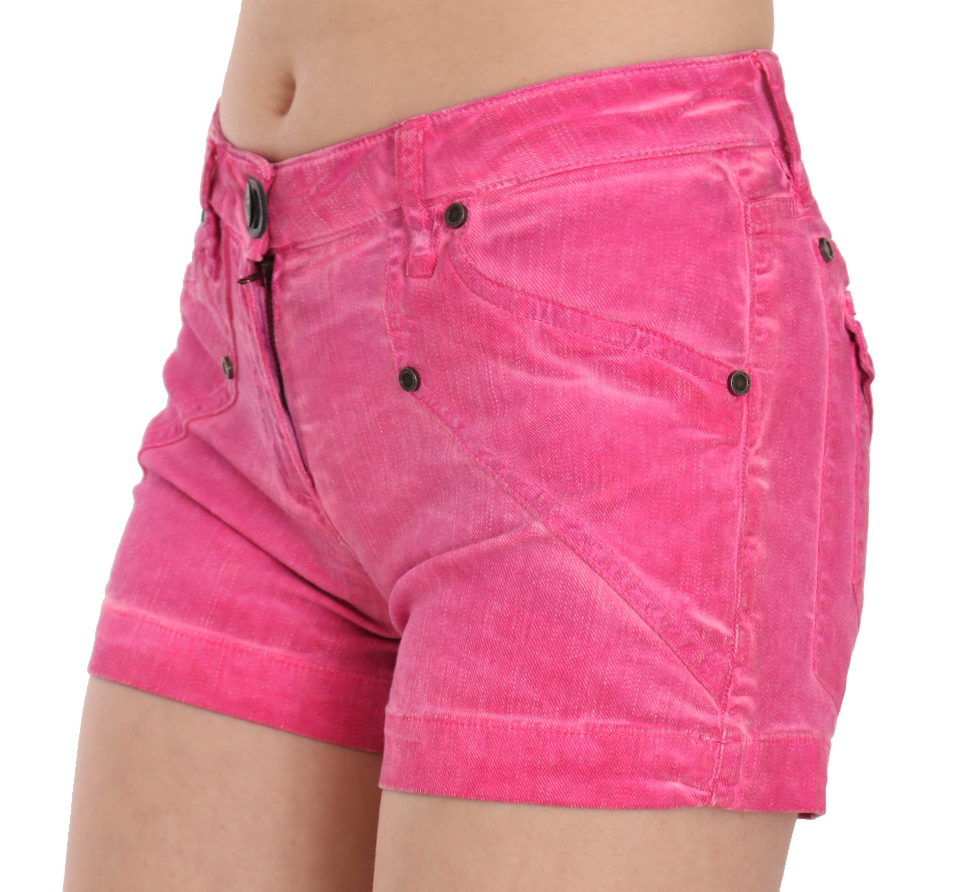 Pink Mid Waist Cotton Denim Mini Shorts