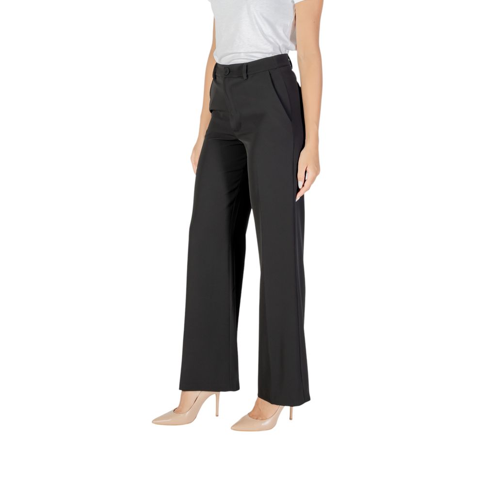 Black Polyester Casual Pants