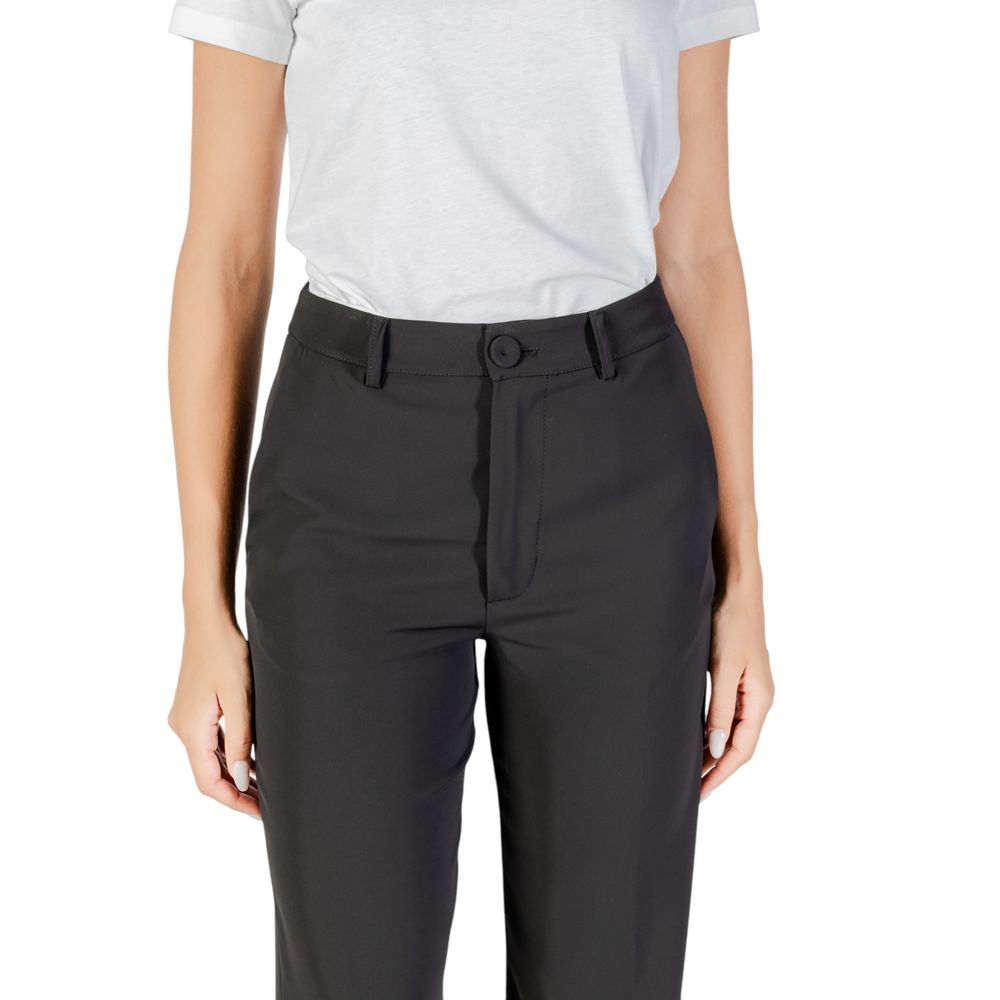 Black Polyester Casual Pants
