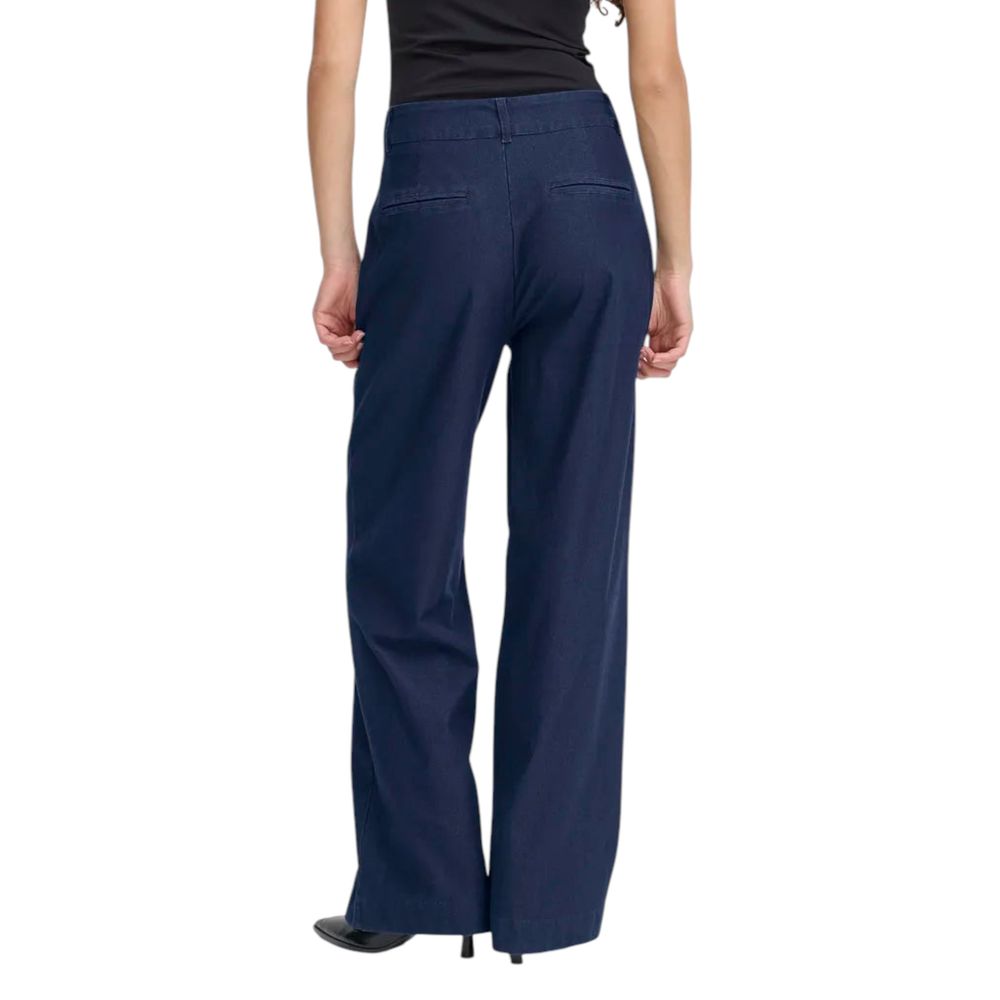 Blue Cotton Casual Pants