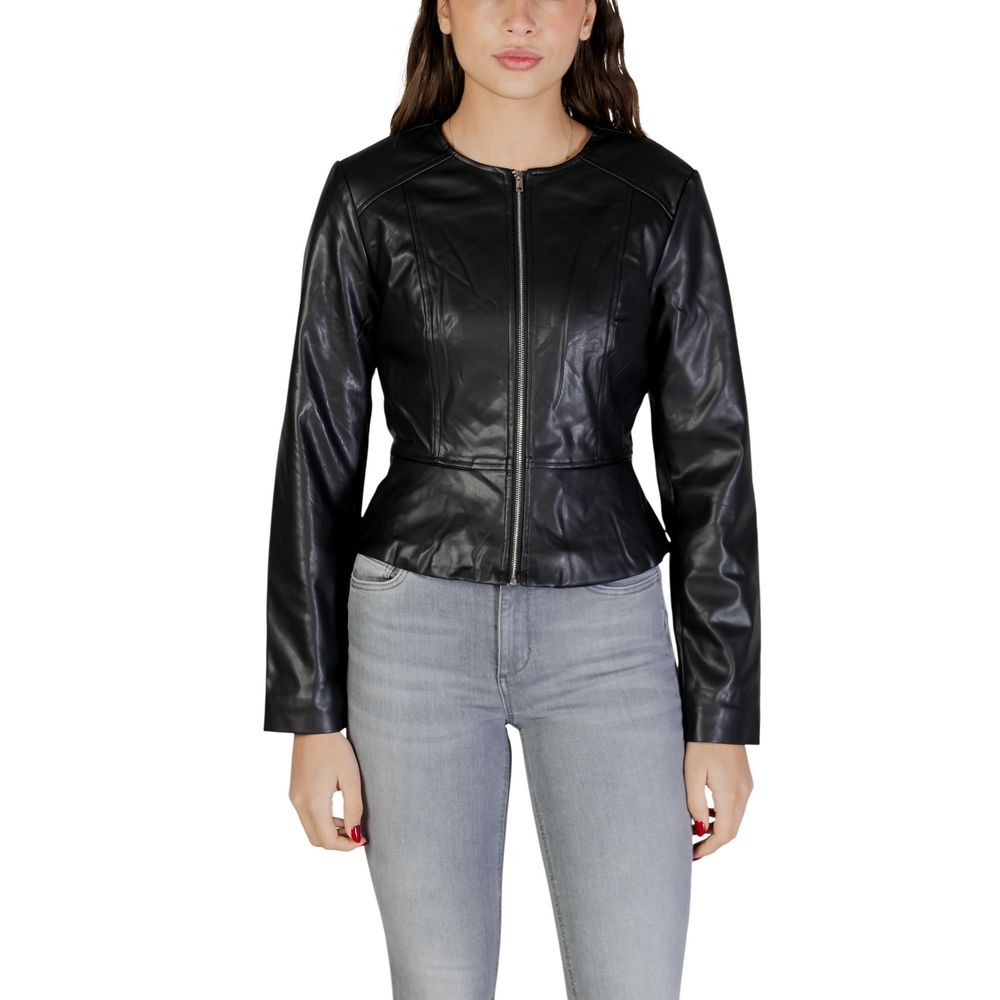 Black Polyester Leather Jacket