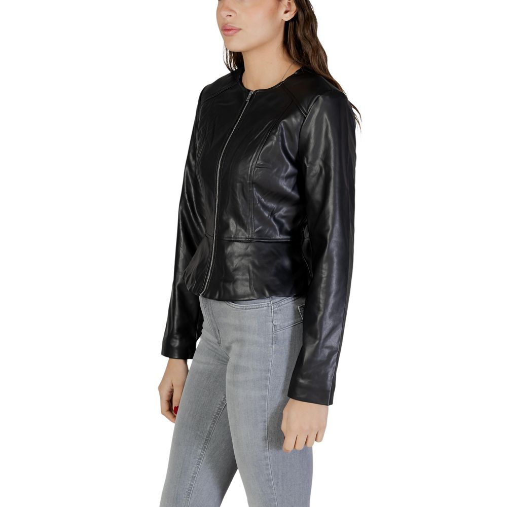 Black Polyester Leather Jacket