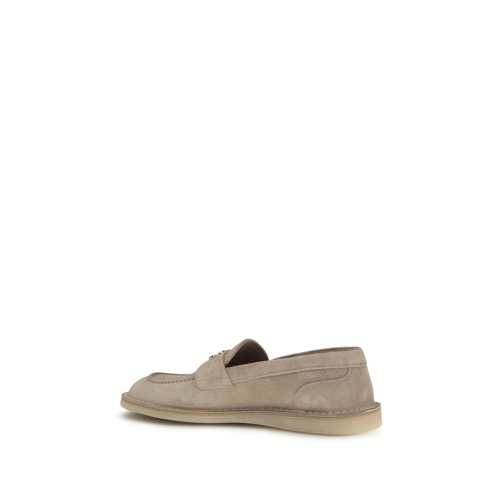 Beige Calf Leather Bos Taurus Slip-On Loafers