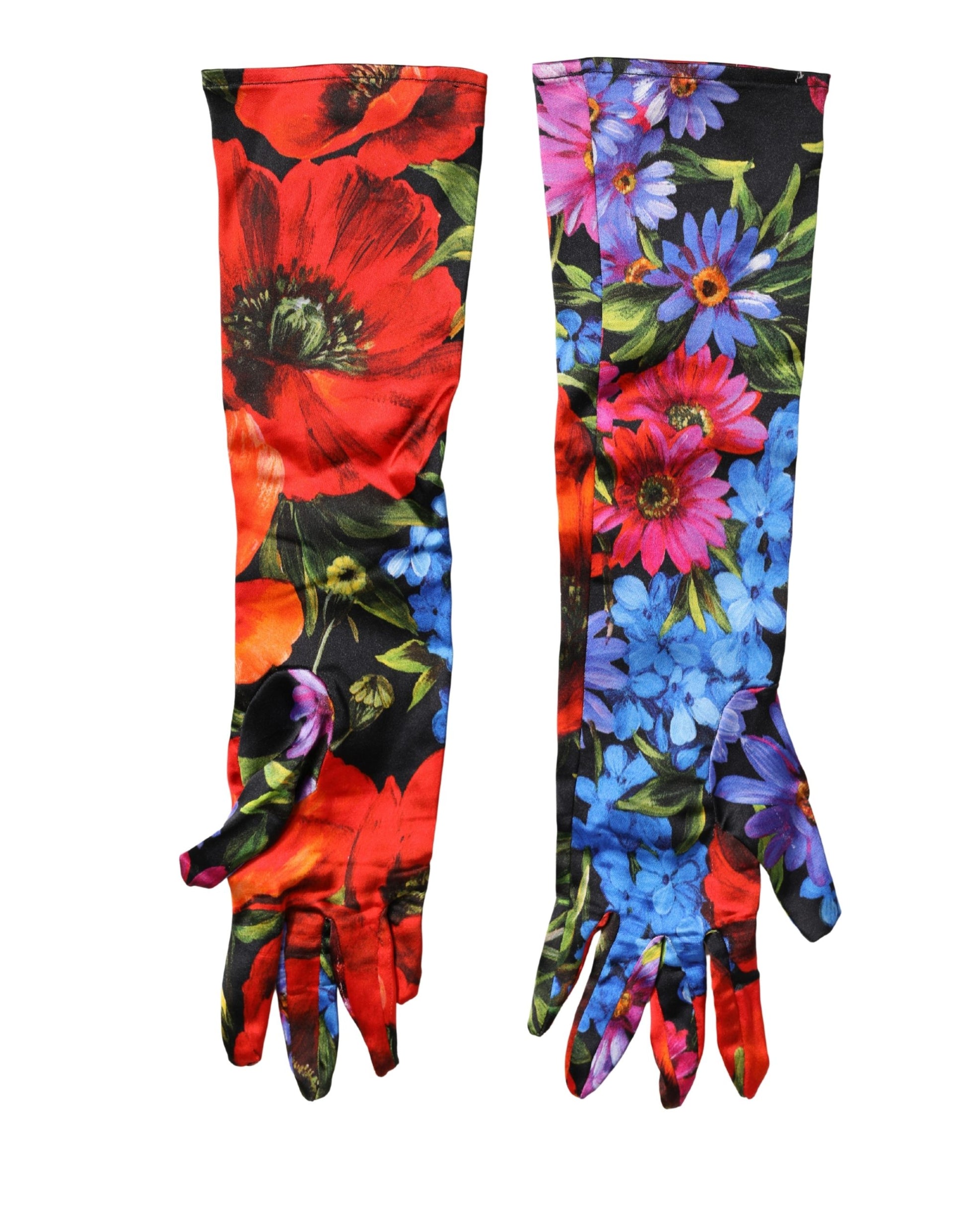 Multicolor Floral Print Elbow Length Women Gloves