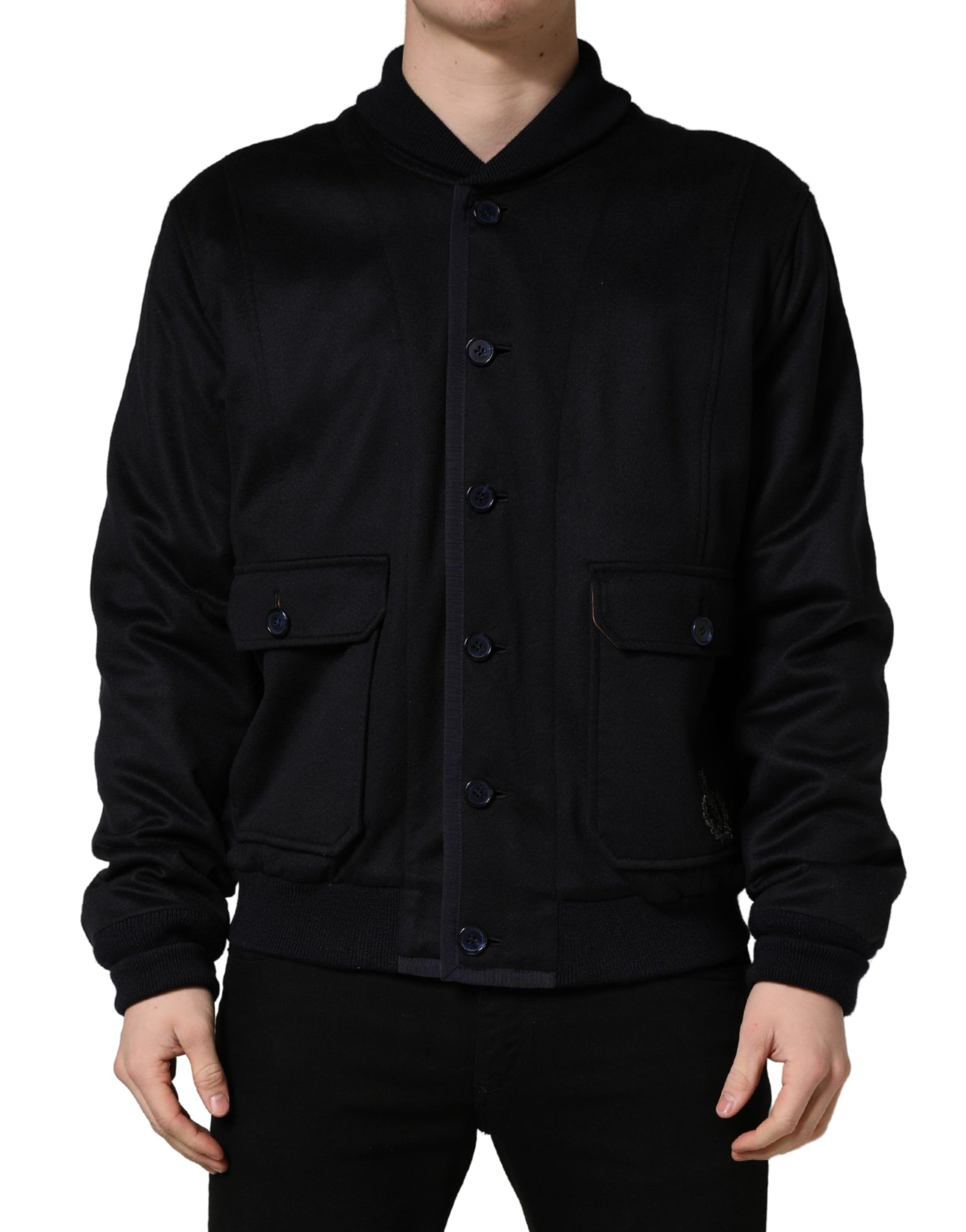 Black Cashmere Knitted Button Down Jacket