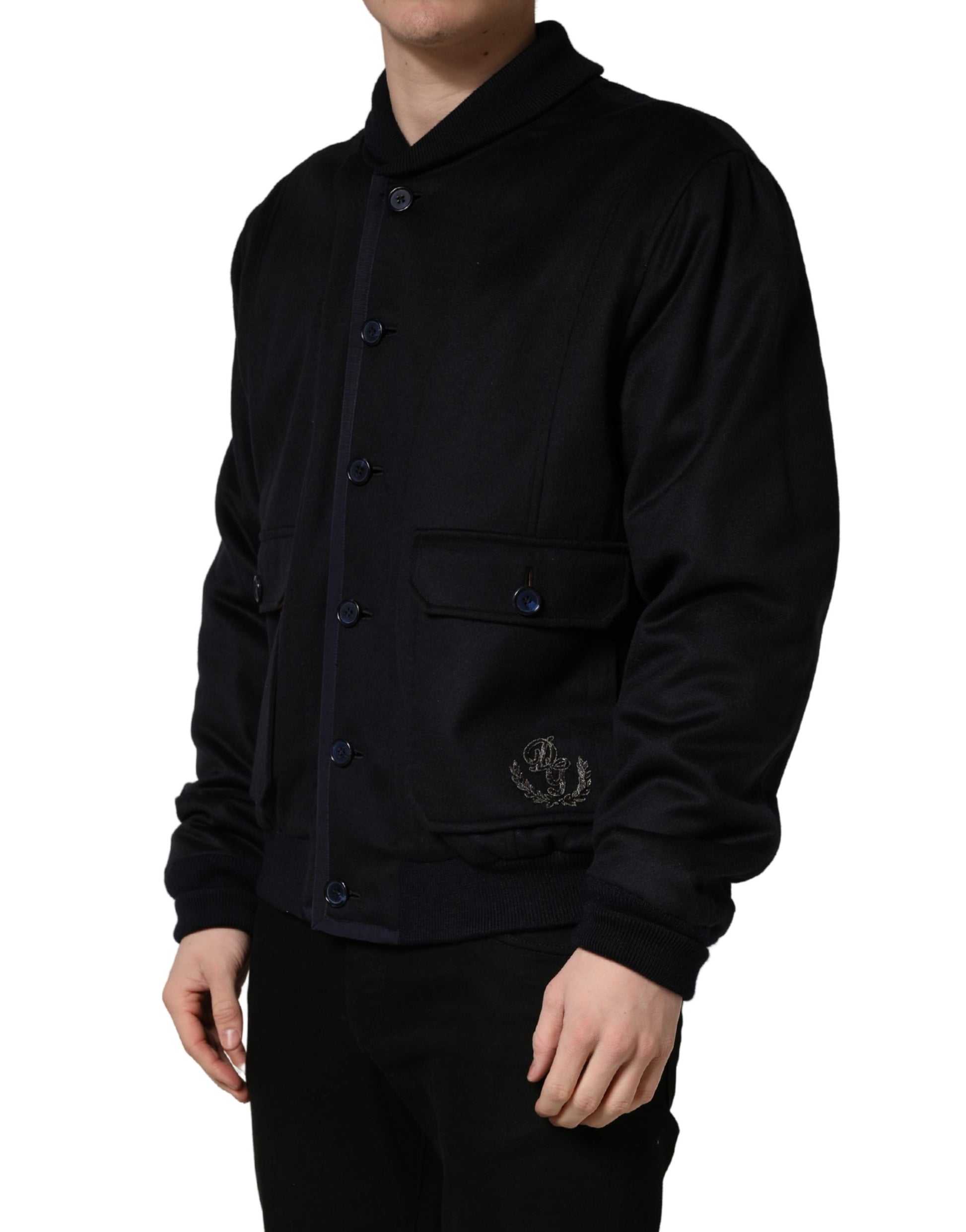 Black Cashmere Knitted Button Down Jacket