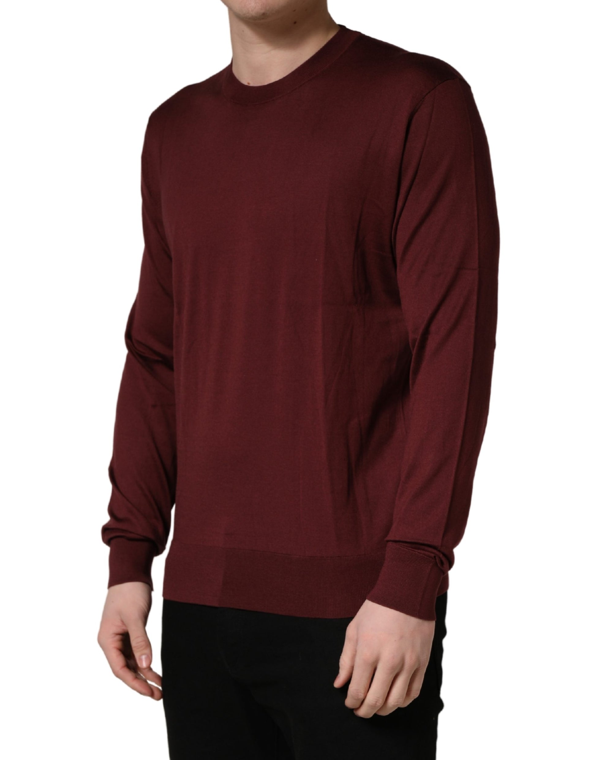 Maroon Silk Men Crew Neck Pullover Sweater