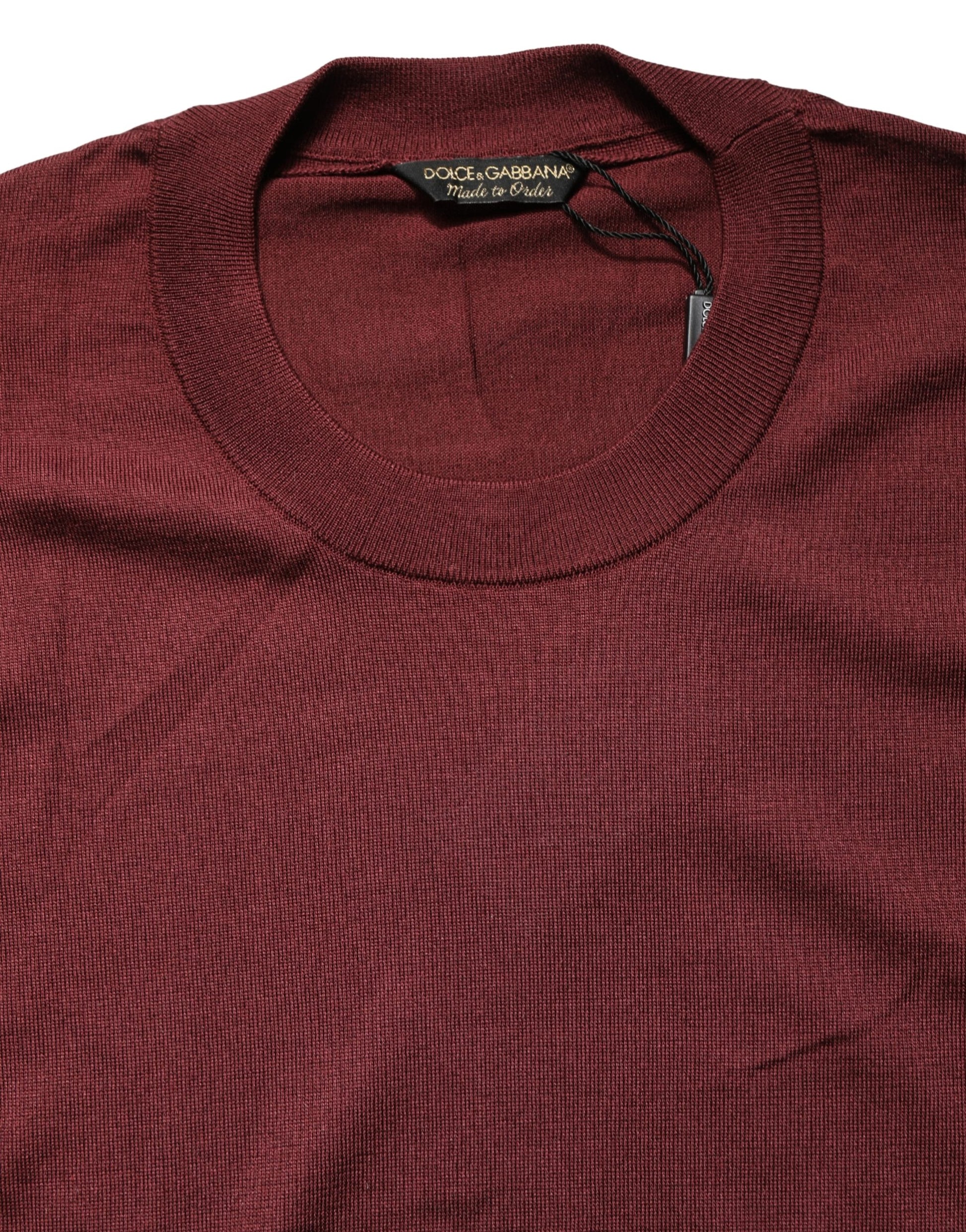 Maroon Silk Men Crew Neck Pullover Sweater