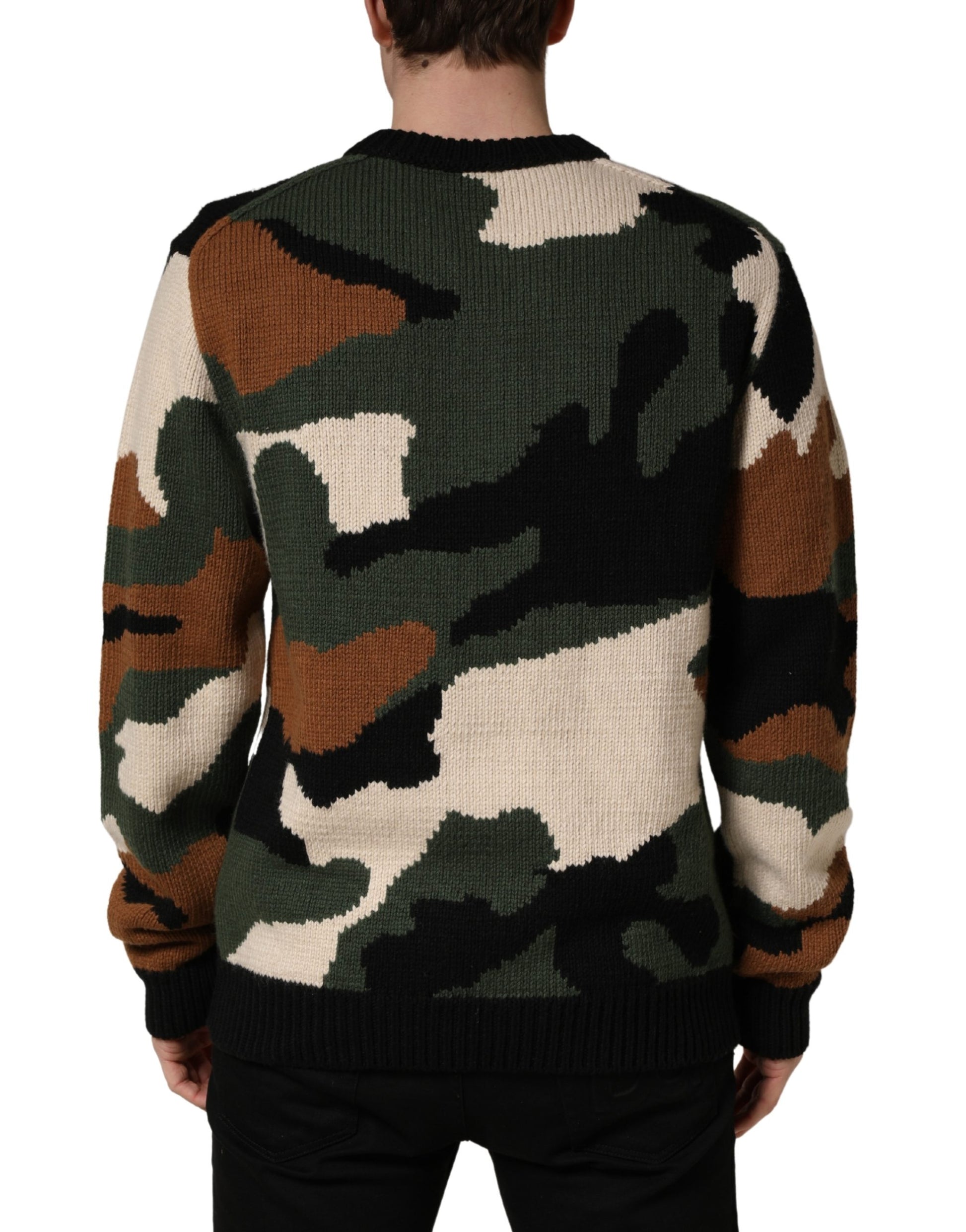 Multicolor Intarsia-Knit Camouflage Pullover Sweater