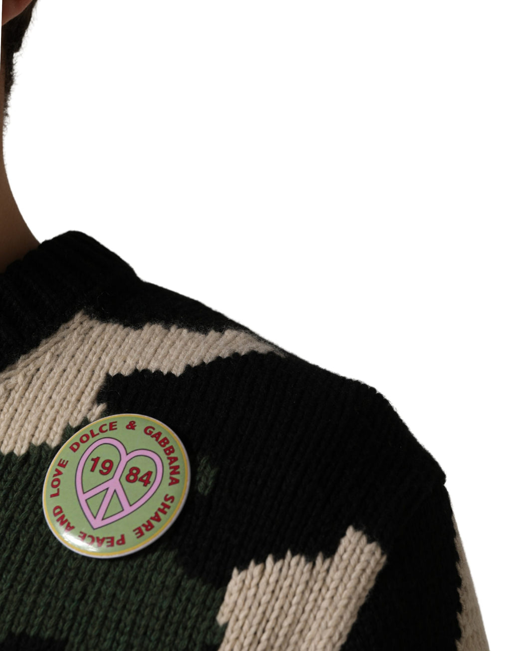 Multicolor Intarsia-Knit Camouflage Pullover Sweater