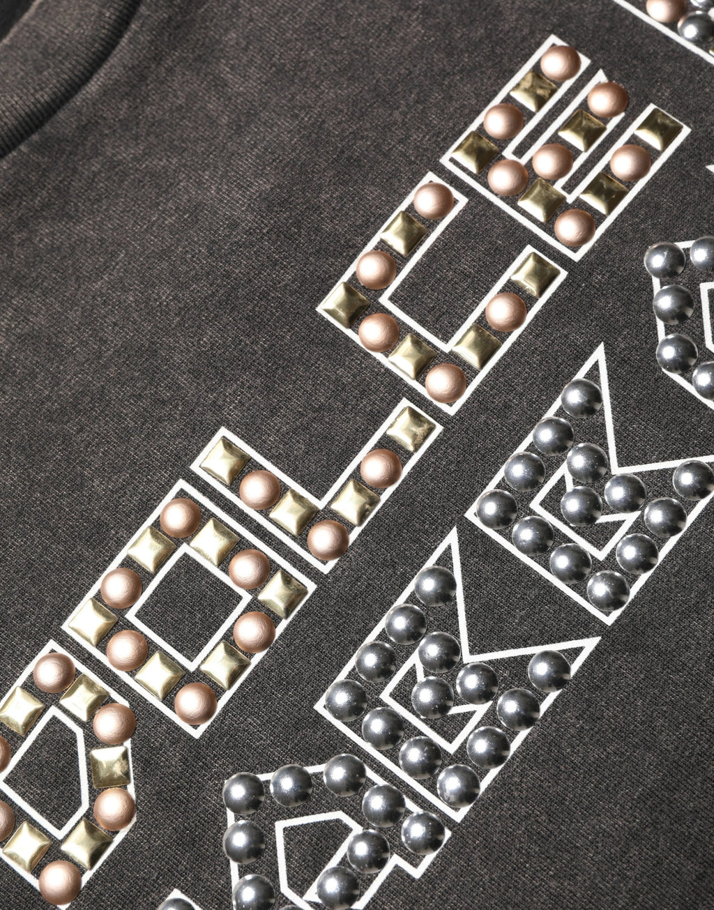 Gray Logo Embellished Men Crew Neck T-shirt