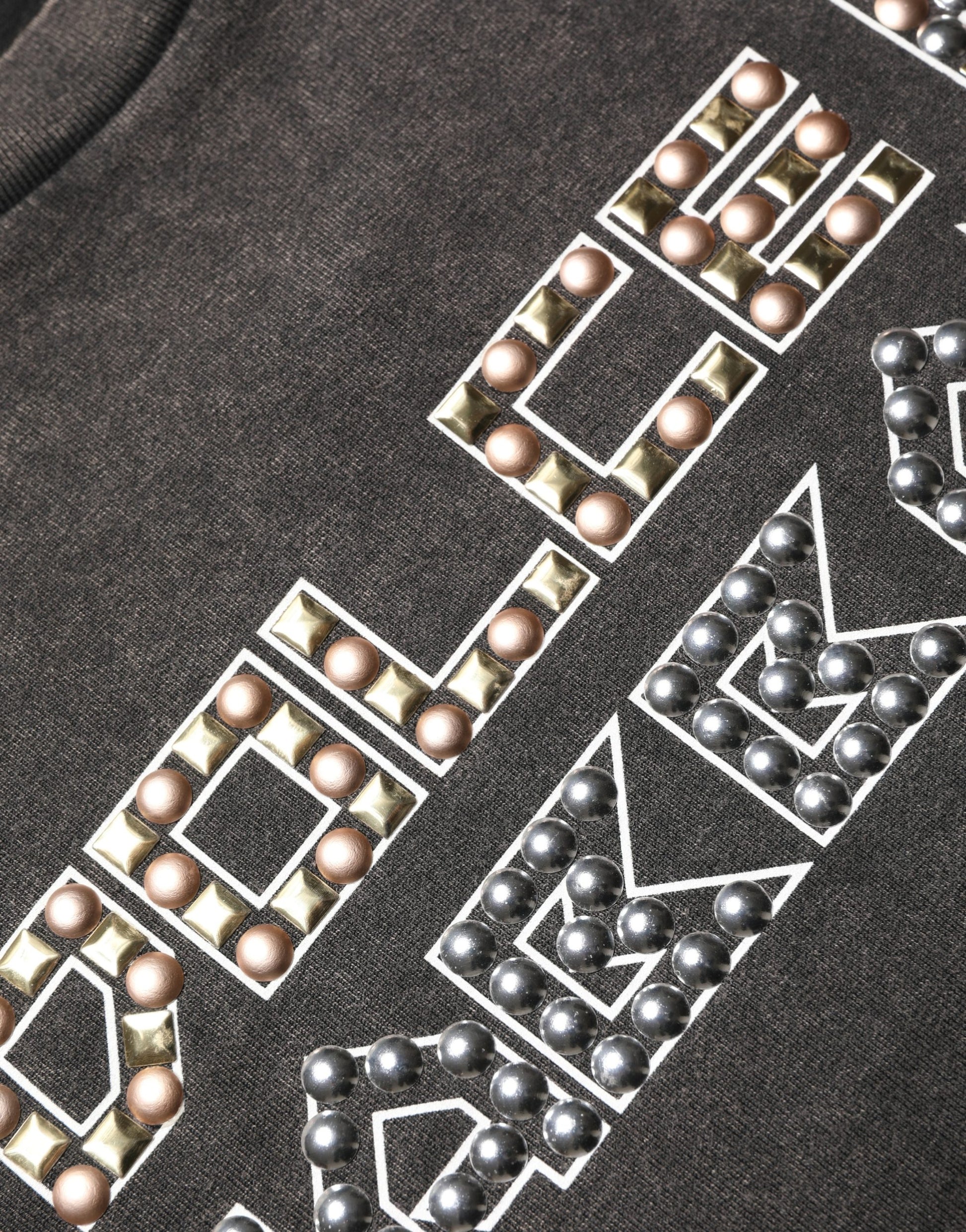 Gray Logo Embellished Men Crew Neck T-shirt