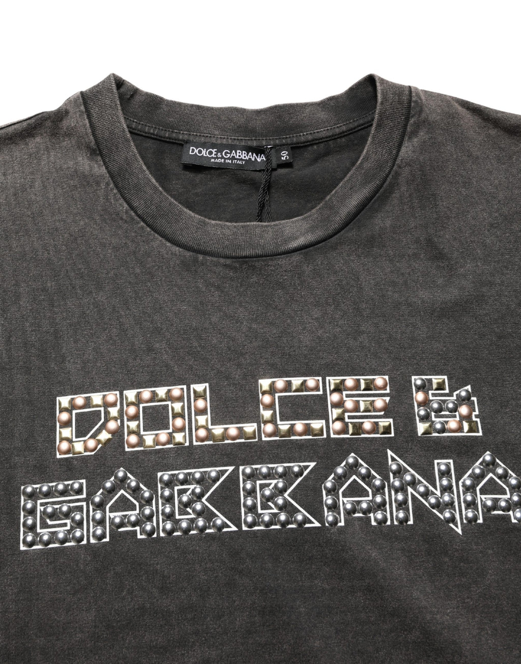 Gray Logo Embellished Men Crew Neck T-shirt