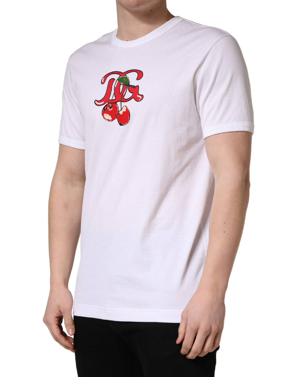 White DG Cherries Cotton Crew Neck  T-shirt