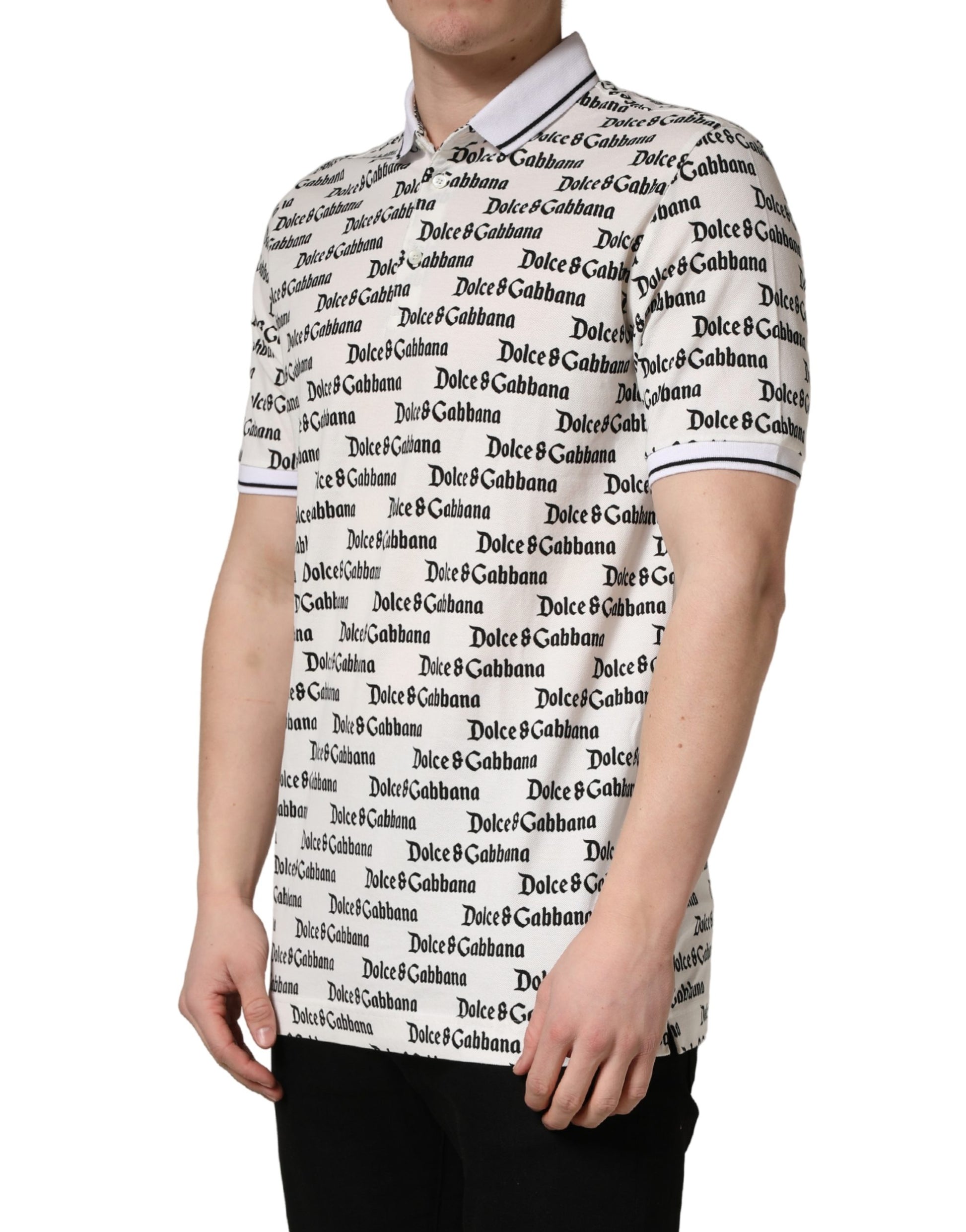 White Logo Monogram Cotton Men Polo  T-shirt