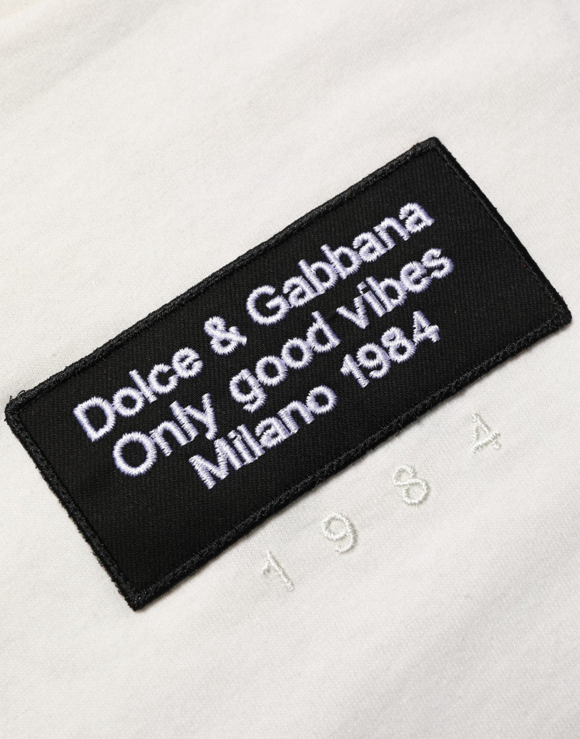 White Logo Patch Cotton Men Crew Neck  T-shirt