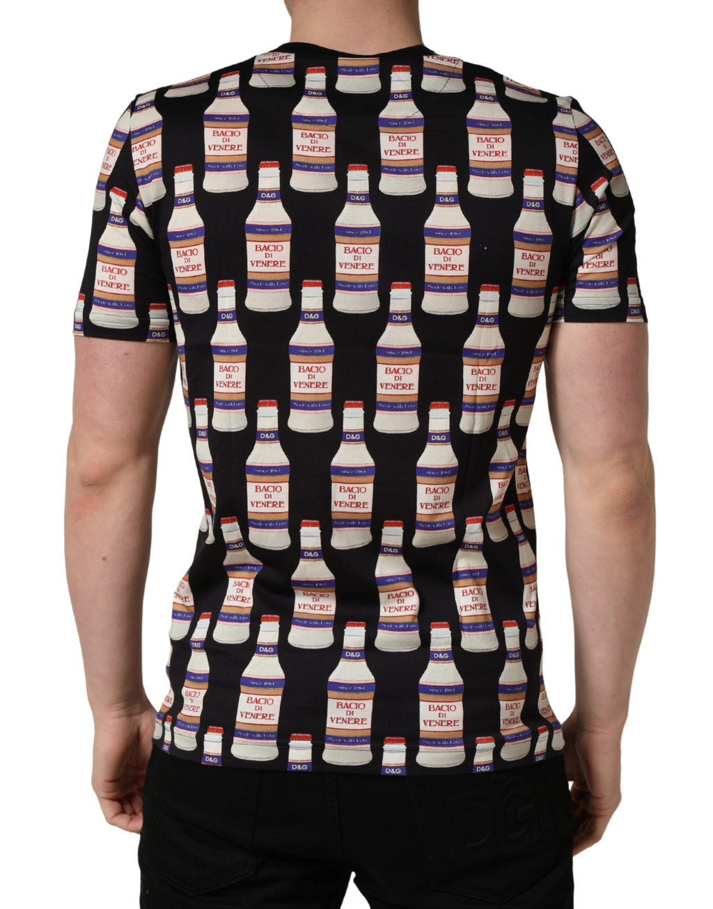 Black Bottle Print Cotton Crew Neck  T-shirt