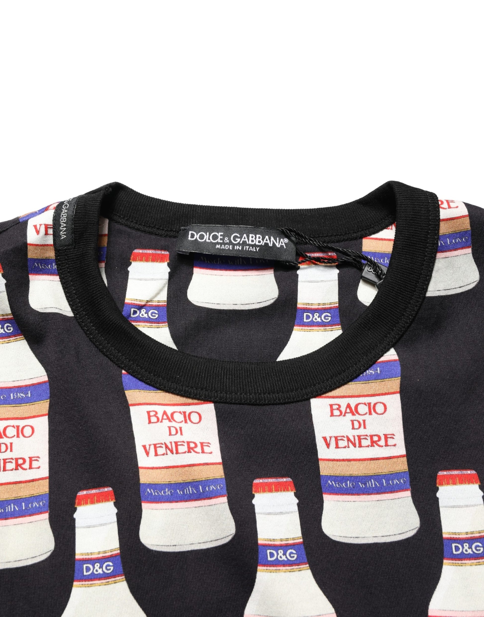 Black Bottle Print Cotton Crew Neck  T-shirt