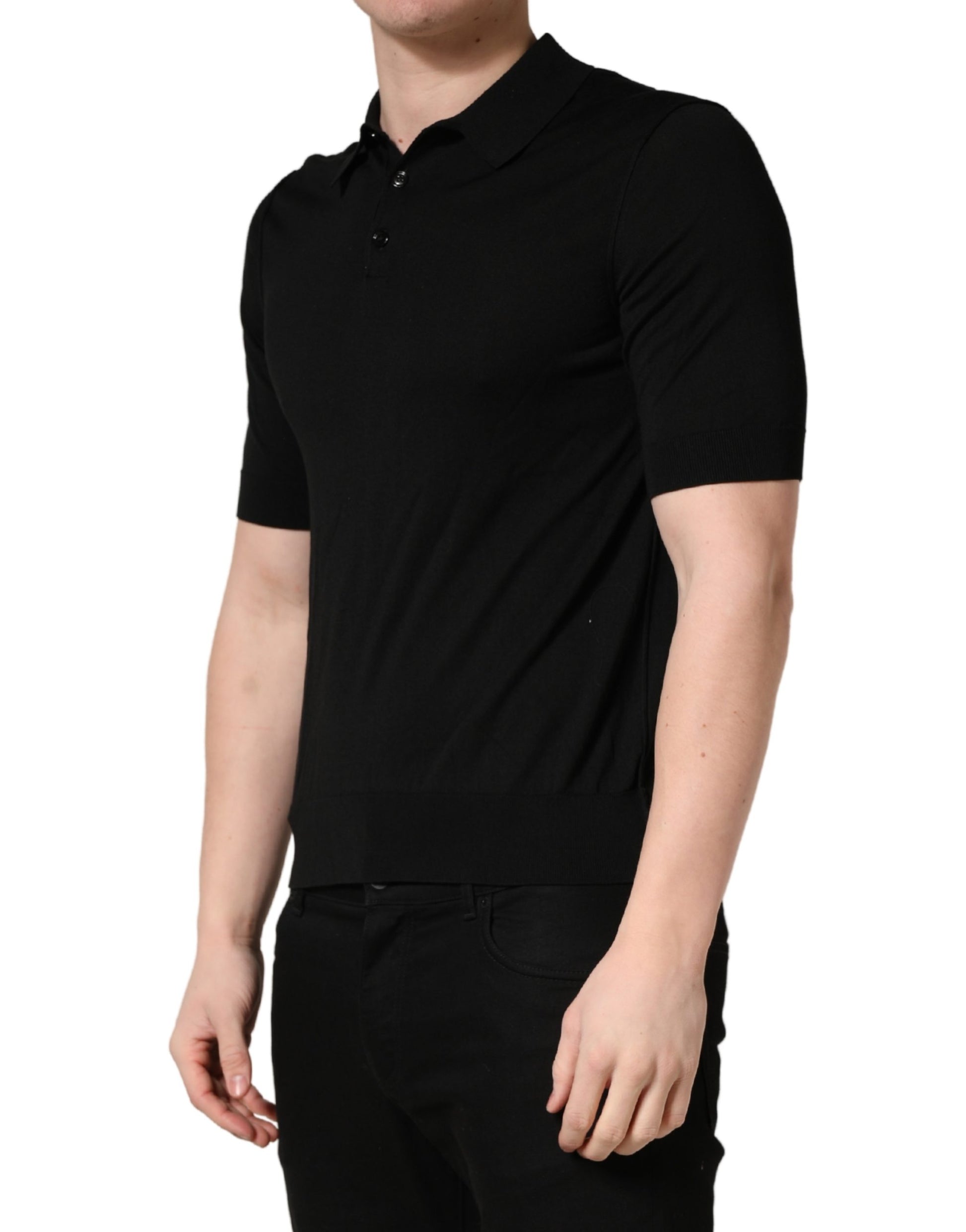 Black Wool Short Sleeves Men Polo  T-shirt