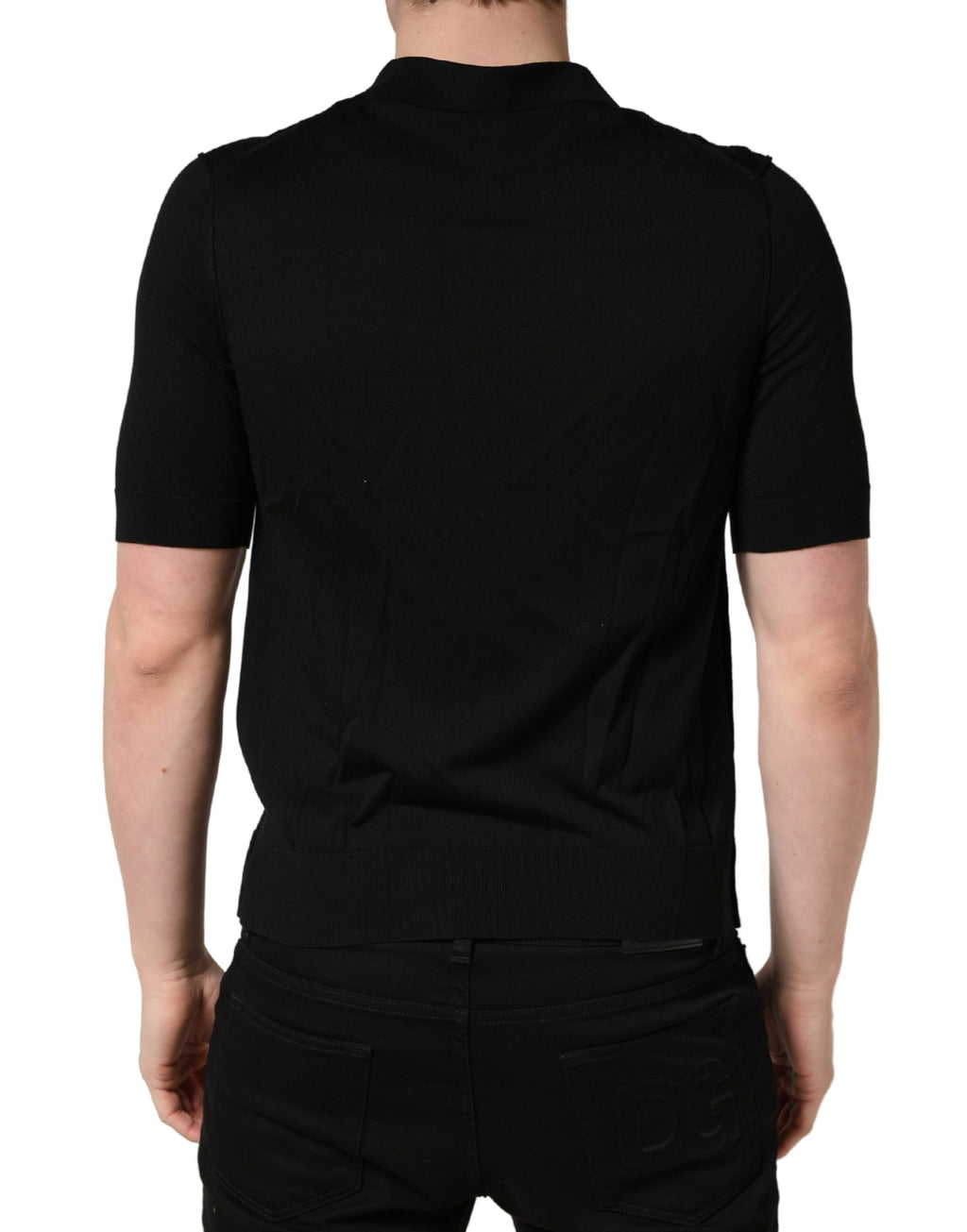 Black Wool Short Sleeves Men Polo  T-shirt