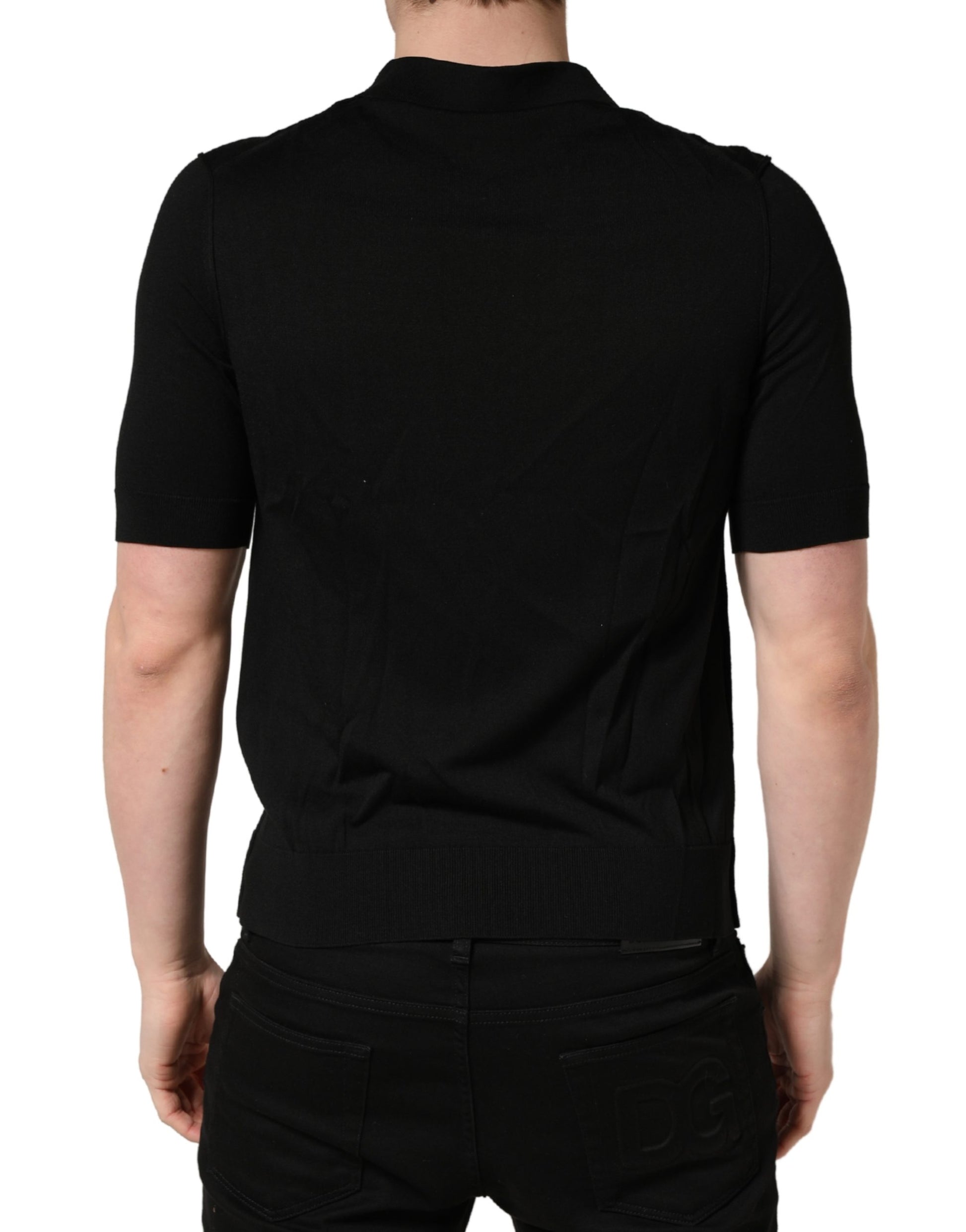 Black Wool Short Sleeves Men Polo  T-shirt
