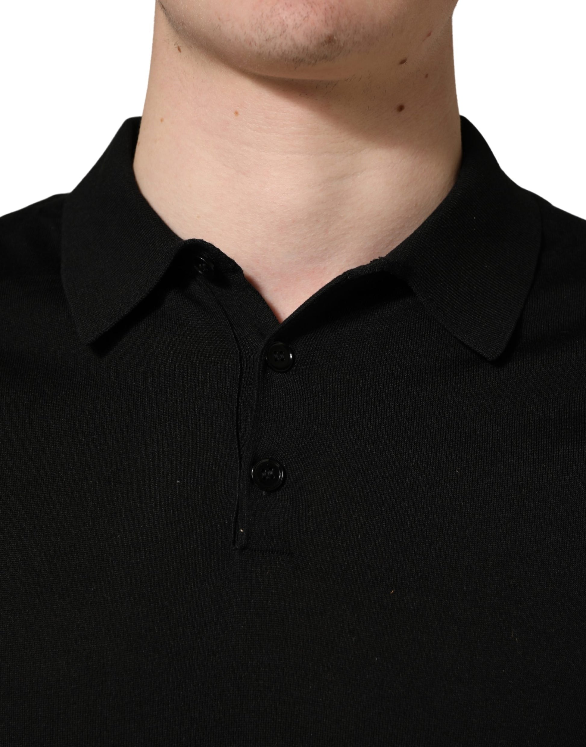 Black Wool Short Sleeves Men Polo  T-shirt