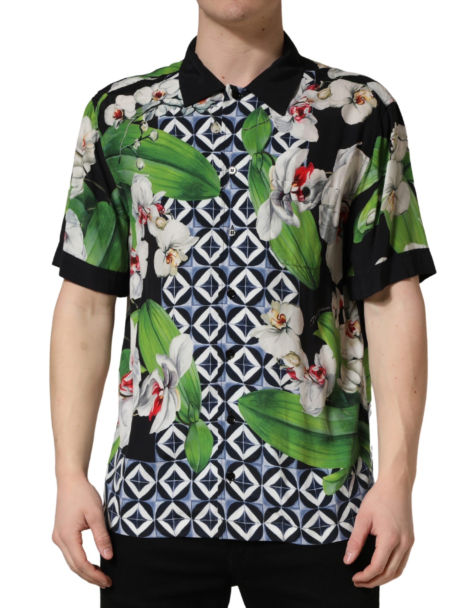 Multicolor Tropical Orchid Print Men Shirt
