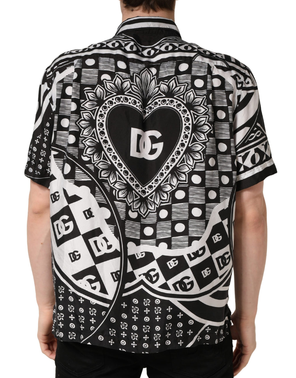 Black White Bandana Print Collared Shirt