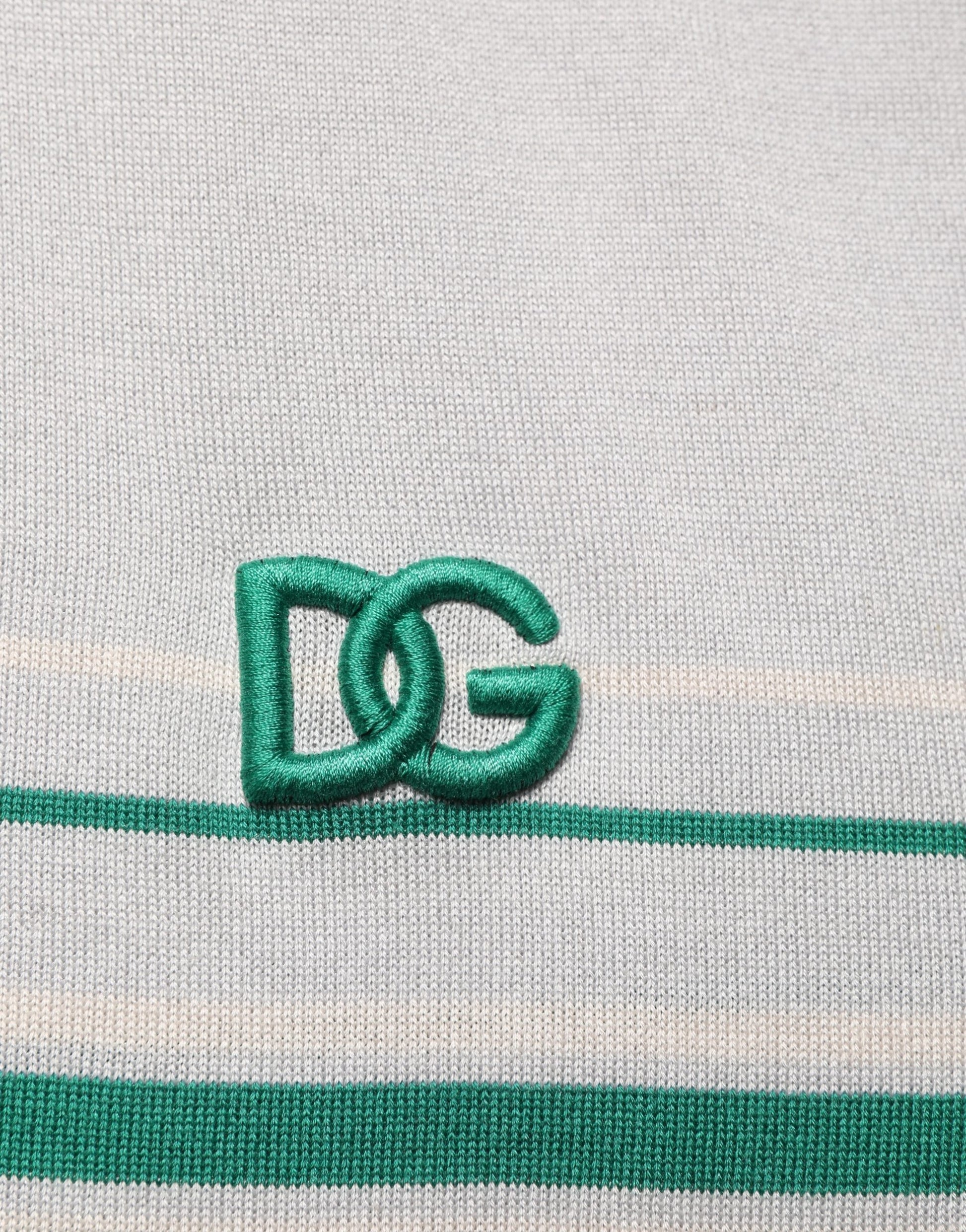 Gray Green Striped Logo Silk Polo T-shirt