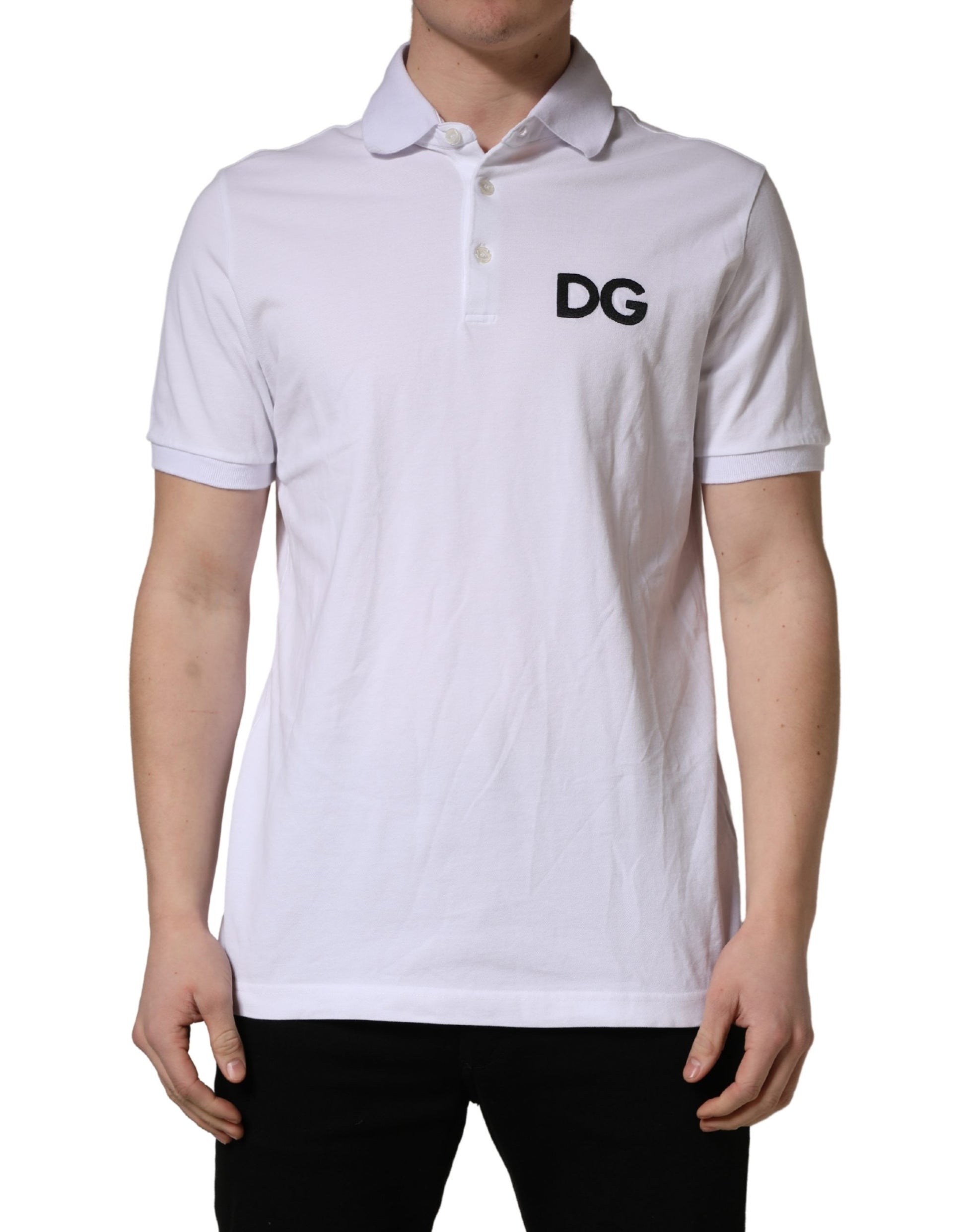 White Logo Embroidered Cotton Polo T-shirt